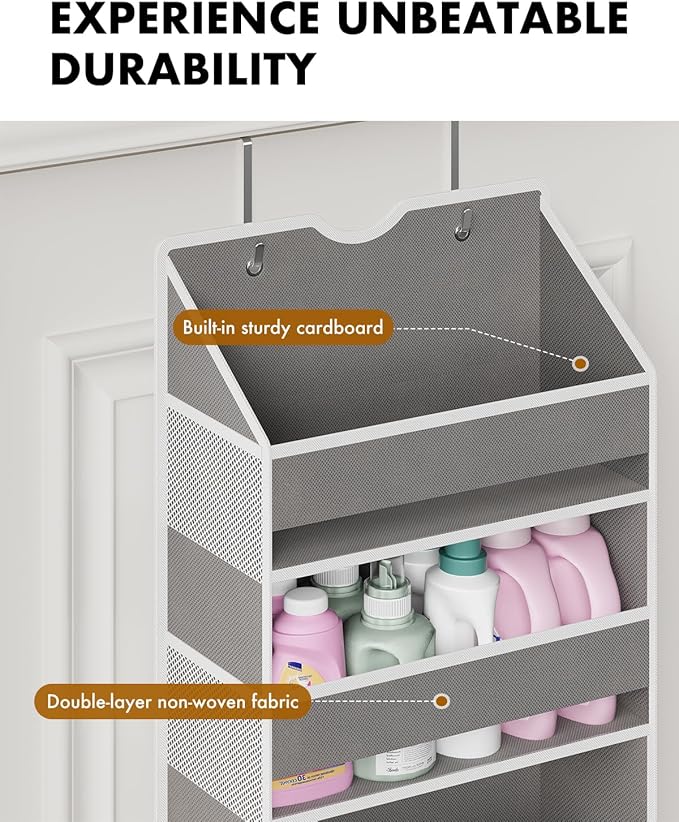 Over The Door Organizer, Hanging 6-Shelf Storage Organizer with 50lb Heavy Duty Perfect for Bathroom Closet Nursery Bedroom (Grey,1 Pack)