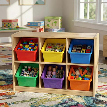 Nicunom 6 Pack Cubby Bin Storage Bins, Multi-Purpose Plastic Storage Bins Stackable Organizer Storage Cubbies for Home, Nursery, Playroom, Classroom