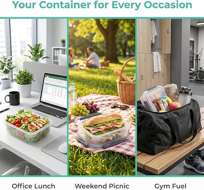 YORY 9 cup Plastic Food Storage Containers with Lids Nestable Freezer Dishwasher Safe Rectangle Meal Prep Container Set,5-Pack