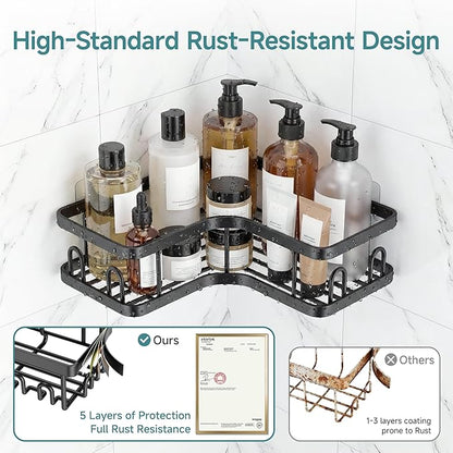Veken Corner Shower Caddy 4-Pack, Advanced Rustproof Design, No Drilling Adhesive Shelves, Rack with Soap Holder, Large Capacity Bathroom Organizers and Storage, Wall-Mounted Kitchen&Home Decor,Black