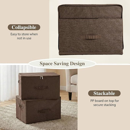 ANMINY Storage Bins with Zipper Lids 36 Qt Lidded Fabric Storage Boxes Baskets Cubes with Handles Collapsible Washable Cotton Linen Closet Shelf Clothes Organizer Containers - Coffee, Large