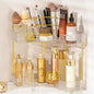 NATURE'S SOURCE Makeup Organizer for Vanity, 2-Tier Corner Bathroom Organizer Countertop with Makeup Brush Holder, Corner Counter Storage for Bathroom Dresser-Clear