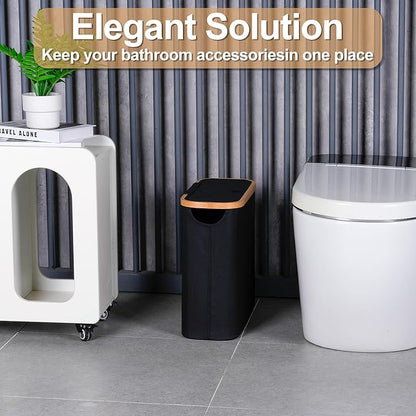 efluky Toilet Paper Basket 28L, Toilet Paper Holder with Lid for Bathroom, Free Standing Storage Organizer Holds Up to 9-12 Rolls (Black, 1)