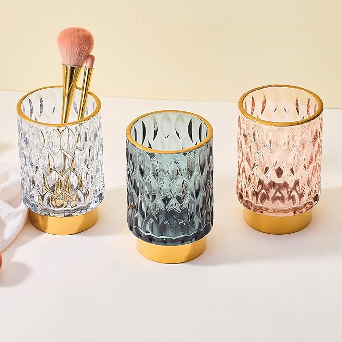 Makeup Brush Holder Organizer,Toothbrush Holders,Desk Pen Pencil Holder,Multifunctional Vintage Glass Brush Cup（A39-7-US）