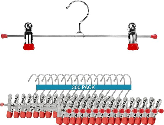 Mawa by Reston Lloyd Space-Saving Metal Pant/Skirt Hanger, Strong and Adjustable Pant Clips, Red, Set of 300