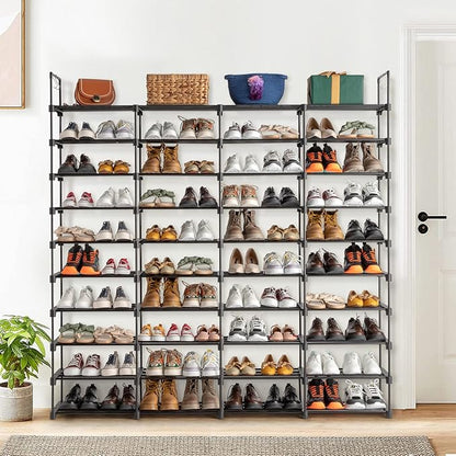 10 Tier Free Standing Shoe Rack, 80 Pairs Tall Vertical Shoe Shelf, Stackable Metal & Waterproof PP, Adjustable Height with Hooks for Closet, Entryway, Dorm