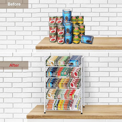 MOOACE Can Rack Organizer, 5 Tier Can Storage Dispenser Holds up to 60 Cans for Pantry Kitchen Cabinet, White