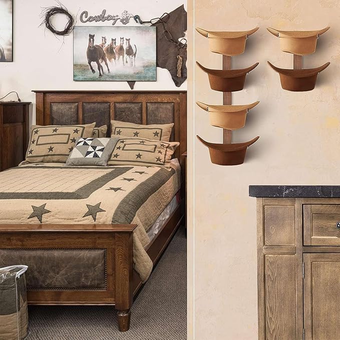 Cowboy Hat Rack, 6 Pieces Hat Rack for Cowboy Hats with Wooden Board, Metal Cowboy Hat Holder Wall Storage Hat Holder-Organize Western Hats with Style and Ease