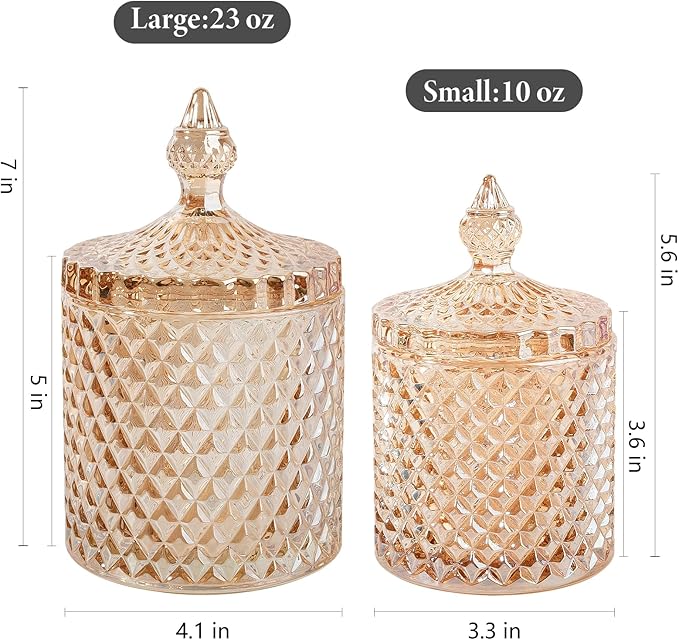 2 Pack Qtip Holder Glass Apothecary Jars with Lid for Bathroom Canisters Dispenser Decor Storage Organizer for Cotton Swabs, Balls, Pads, Floss Picks, Candy, Amber