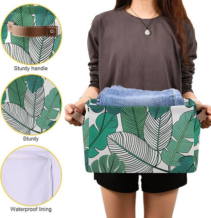 Tropical Leaves Bin - Large Storage Basket for Home Office (15x11x9.5inch)