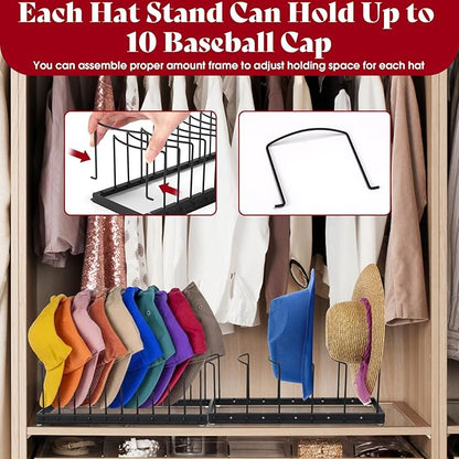 Outamateur Hat Organizer for Baseball Caps,Hat Holder for 10 Baseball Caps,Tabletop Hat Rack Stand,for Bedroom, Closet, Dresser, Office, Store, 2Pack
