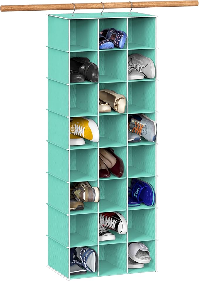Simple Houseware 24 Section Shelves Hanging Shoes Organizer Holder for Closet, Turquoise