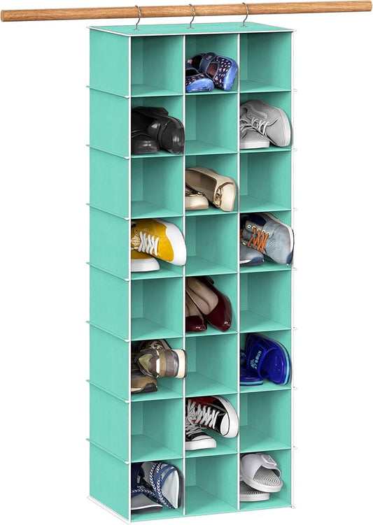 Simple Houseware 24 Section Shelves Hanging Shoes Organizer Holder for Closet, Turquoise