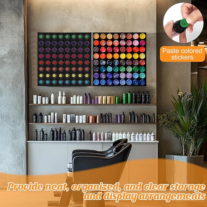 64 Grids Hair Color Organizer for 2oz Shades EQ Wall Mounted Hair Color Rack Stackable Hair Dye Holder Paint Bottle Rack Stand for Salon Decor Lumishine Igora Vibrance Deepshine Use (1, Black)