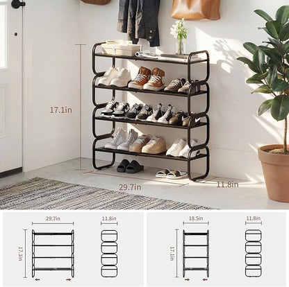 4Tier Shoe Rack - Expandable Shoe Organizer for Closet, Adjustable Metal Shoe Shelf Storage, Stackable Long Shoe Stand Holder for Garage, Entryway, Door Entrance