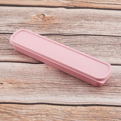 1pcs Portable Flatware Box Travel Tableware Storage Case Box, Utensil Case Flatware Storage Box for Cutlery Kit, 9.84 x 2.40 inch (Pink)