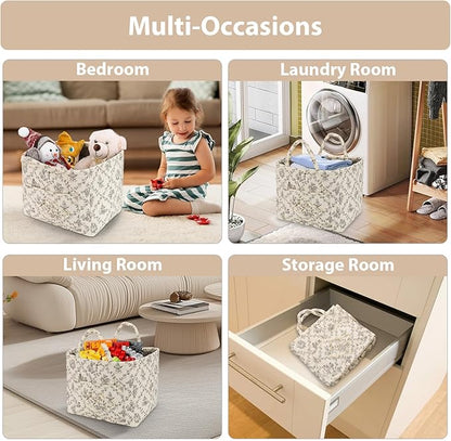 Storage Basket Boho Fabric Large Collapsible Floral Laundry Nursery Hamper Portable Folding Storage for Clothes Toys (Vine-Coffee)