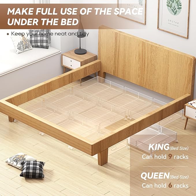 Under Bed Storage, Under the Bed Storage Containers with Wheels, Under Bed Shoe Storage Organizer Drawer, Tool-free Assembly Metal Underbed Storage Containers for Bedroom Clothes Shoes Blankets -4PCK