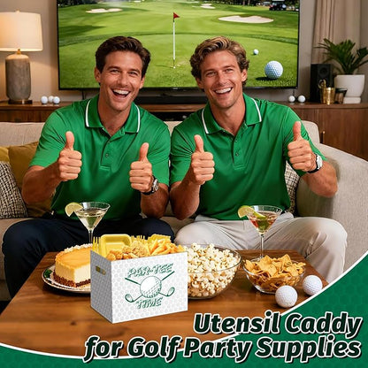 2PCS Golf Utensil Holder Paper Utensil Caddy for Golf Party Decorations Disposable Cutlery Holder with Handles for Birthday Party Supplies Sports Party Favors Par-Tee Time Cutlery Caddy