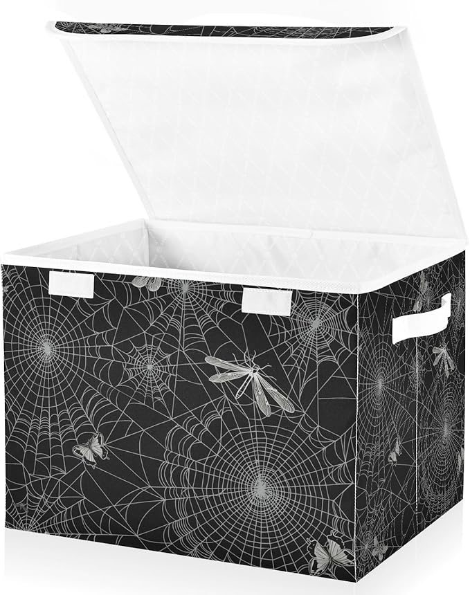 senya Halloween Baskets Collapsible Storage Bins with Lids, Spiderweb Butterfly Dragonfly Storage Boxes Clothes Baskets for Organizing