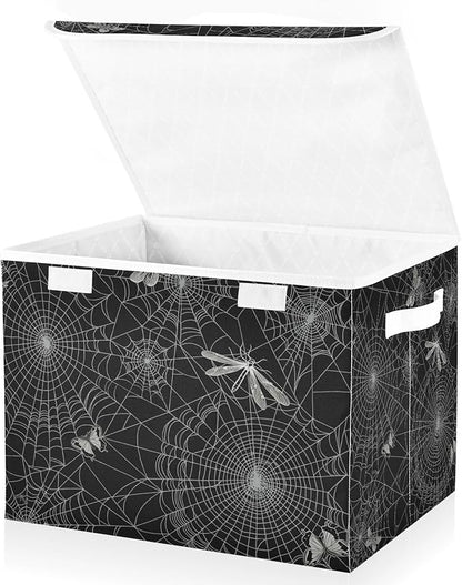 senya Halloween Baskets Collapsible Storage Bins with Lids, Spiderweb Butterfly Dragonfly Storage Boxes Clothes Baskets for Organizing