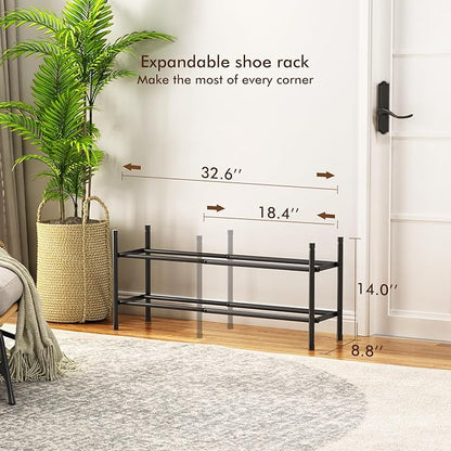 Uneviesyka Expandable Shoe Rack, 2 Tier Shoe Rack for Closet, Stackable Adjustable Standing Metal Shoe Shelf Organizer Storage, Small Shoe Racks for Front Door Entrance、Entryway(Black)