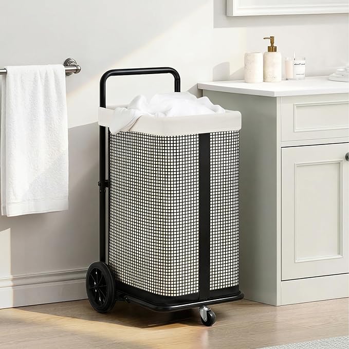 STORAGE MANIAC Rolling Laundry Cart with Wheels 37.4"H Laundry Hamper with Removable and Washable Canvas Liner Heavy Duty Laundry Basket Sorter Utility Cart Steel Frame for Clothes & Groceries, Beige