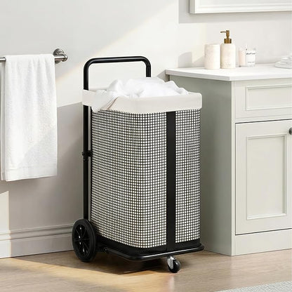 STORAGE MANIAC Rolling Laundry Cart with Wheels 37.4"H Laundry Hamper with Removable and Washable Canvas Liner Heavy Duty Laundry Basket Sorter Utility Cart Steel Frame for Clothes & Groceries, Beige