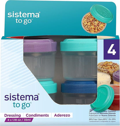 Sistema 4-Piece Salad Dressing and Condiment Containers with Lids for Lunch