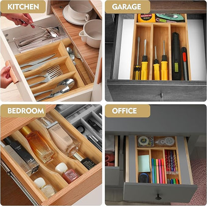 Upassion Bamboo Kitchen Drawer Organizer, 7 Inch Silverware Utensil Holder for Small Drawer, Wood Silverware Organizer for Cutlery