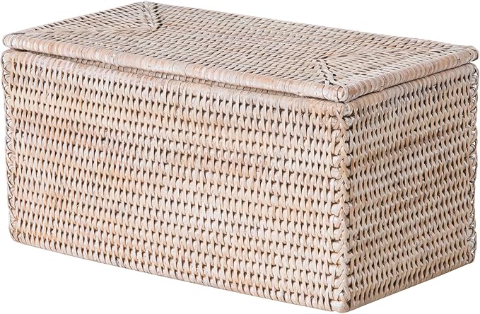 Kouboo La Jolla Rectangular Rattan Box, White-Wash Toilet Roll Storage Basket (1030101)