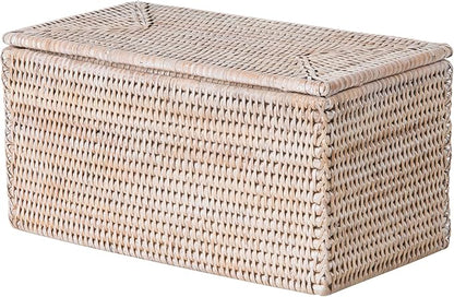 Kouboo La Jolla Rectangular Rattan Box, White-Wash Toilet Roll Storage Basket (1030101)