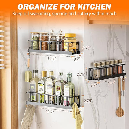 Bunoxea Spice Rack Wall Mounted 2 Pack, Space-Saving Spice Organizer for Spice Jars and Seasonings,Screw or Adhesive Hanging Spice Rack Organizer for Your Kitchen Cabinet,or Pantry Door