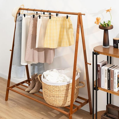 StorageWorks Pants Hangers with Clips, Wooden Clothes Hanger for Skirts, Jeans, Shorts, 10 Pack, Natural Wood Color