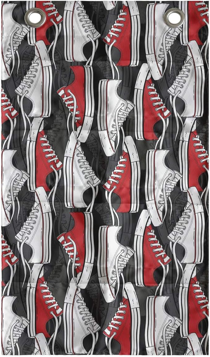 Ambesonne Retro Hanging Pocket Organizer, Retro Shoes Pattern Sneakers Nineties Casual Clothing Cartoon, Printed Polyester Storage Bag with Pockets, 21" x 31", Vermilion White and Grey