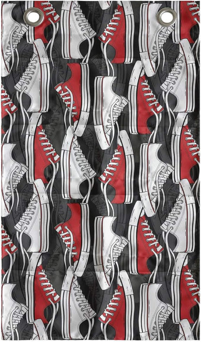 Ambesonne Retro Hanging Pocket Organizer, Retro Shoes Pattern Sneakers Nineties Casual Clothing Cartoon, Printed Polyester Storage Bag with Pockets, 21" x 31", Vermilion White and Grey