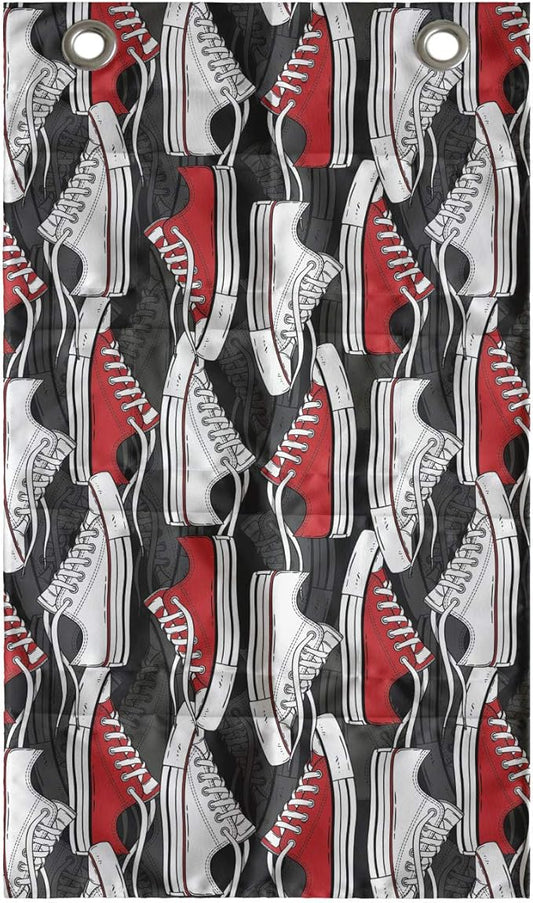 Ambesonne Retro Hanging Pocket Organizer, Retro Shoes Pattern Sneakers Nineties Casual Clothing Cartoon, Printed Polyester Storage Bag with Pockets, 21" x 31", Vermilion White and Grey