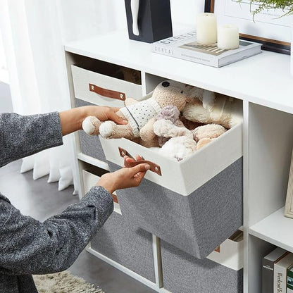 DECOMOMO Fabric Cube Storage Bins - Storage Baskets for Shelves, Cube Storage Organizer for Kallax and Cubbies (Grey & White, 12 inch Cube) - 4 Pack