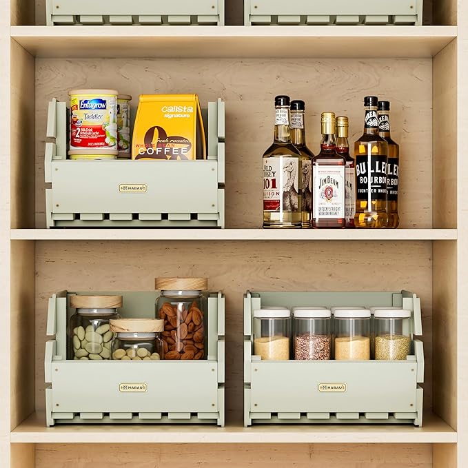 Wood Potato Onion Storage Bins - Wooden Stackable Produce Basket - Fruit Vegetable Storage for Kitchen Pantry Organization, Set 3 Pieces