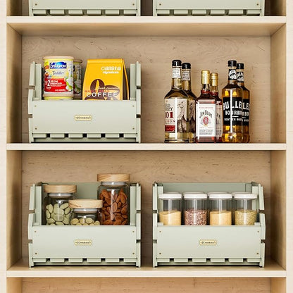 Wood Potato Onion Storage Bins - Wooden Stackable Produce Basket - Fruit Vegetable Storage for Kitchen Pantry Organization, Set 3 Pieces