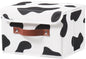 Storage Bin with Lid Cow Print Cute Fabric Storage Basket Box with Faux Leather Handles PP Plastic Board Foldable Washable Lidded Cotton Linen Closet Shelf Organizer Container (Small Size)