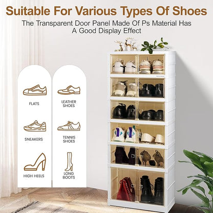 Easy Assembly 9 Tier Foldable Shoe Rack Organizer White Clear Plastic Portable Collapsible Shoe Organizer and Folding Shoe Storage Box and Cabinet with Door
