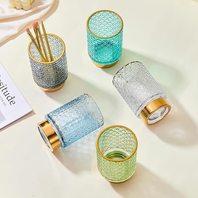 Makeup Brush Holder Organizer,Toothbrush Holders,Desk Pen Pencil Holder,Multifunctional Vintage Glass Brush Cup（A44-6-US）