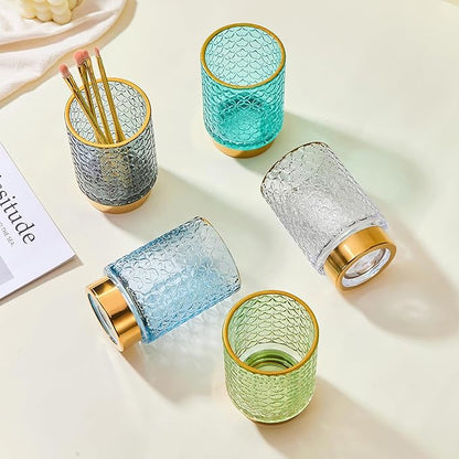 Makeup Brush Holder Organizer,Toothbrush Holders,Desk Pen Pencil Holder,Multifunctional Vintage Glass Brush Cup（A44-6-US）