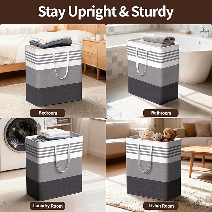 WOWBOX 2 Pack Laundry Hampers Baskets, Freestanding Dirty Clothes Hampers with Reinforced Handles & Cross Stitch & Waterproof Coating, for Laundry Bedroom Bathroom, 2 x 100L