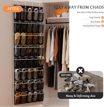 homyfort Over the Door Shoe Organizer, 40 Large Breathable Mesh Pocket,Space Saving Hanging Shoe Rack,Shoe Storage Holder for Entryway Bedroom Closet