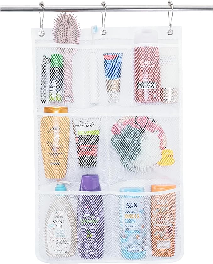 Lifewit Cruise Essentials Shower Caddy Must-Have, 7 Pockets Hanging Bathroom Organizer with Quick-Dry Mesh, Portable Shower Bag to Storage Soap, Shampoo, for RVing, Travel, Camping, White, 1 Pack