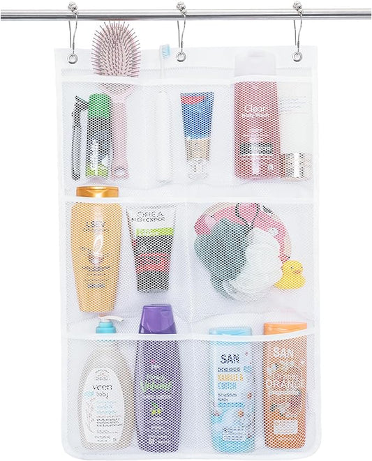 Lifewit Cruise Essentials Shower Caddy Must-Have, 7 Pockets Hanging Bathroom Organizer with Quick-Dry Mesh, Portable Shower Bag to Storage Soap, Shampoo, for RVing, Travel, Camping, White, 1 Pack