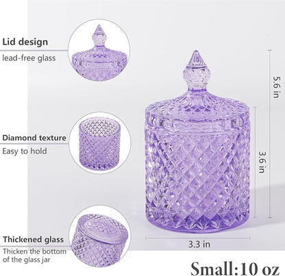 rejomiik 2 Pack Qtip Holder Thick Glass Apothecary Jars with Lid for Bathroom Decor Storage Organizer for Cotton Swabs, Balls, Pads, Floss Picks, Candy, Jewelry, Purple