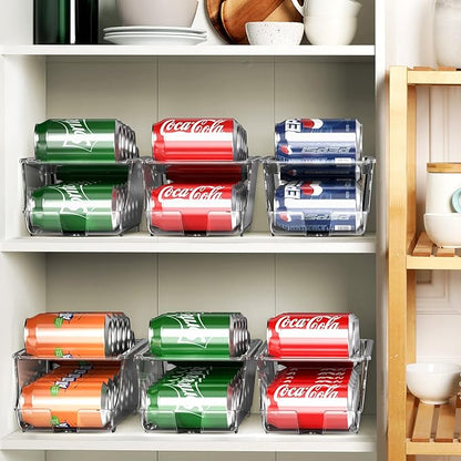 Simple Houseware 4-Pack Auto-Rolling Beverage Can Organizer for Fridge, Clear Front-Loading Soda Dispenser with Smooth Glide Design, Space-Saving Refrigerator Storage Bins